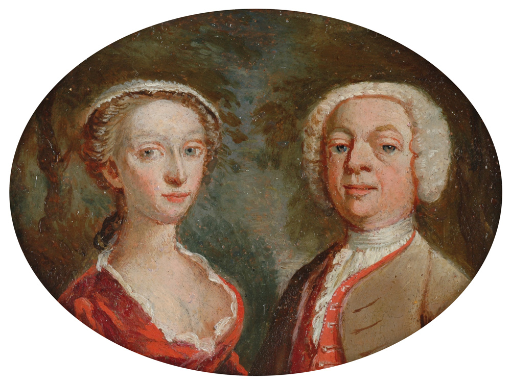 Unknown Artist, English - A Married Couple, oil on copper miniature, c.1745